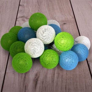 Iris Gömb alakú 6cm/színes fonott/3m/zöld-kék-fehér/20db LED-es/USB-s fénydekoráció 