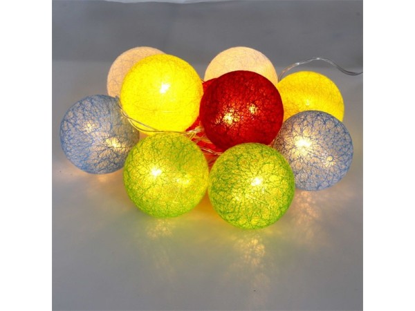 Iris Gömb alakú 6cm/színes fonott/1,5m/több színű/10db LED-es/USB-s fénydekoráció 