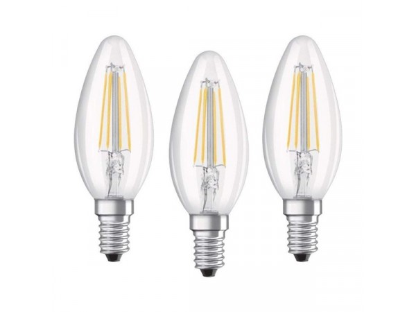 Osram Base átlátszó üveg búra/4W/470lm/4000K/E14/dobozos LED gyertya izzó 3 db 